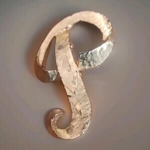 Initial P Brooch Fab Brushed Gold Tone Mamselle Signed Vintage 1960s Pin